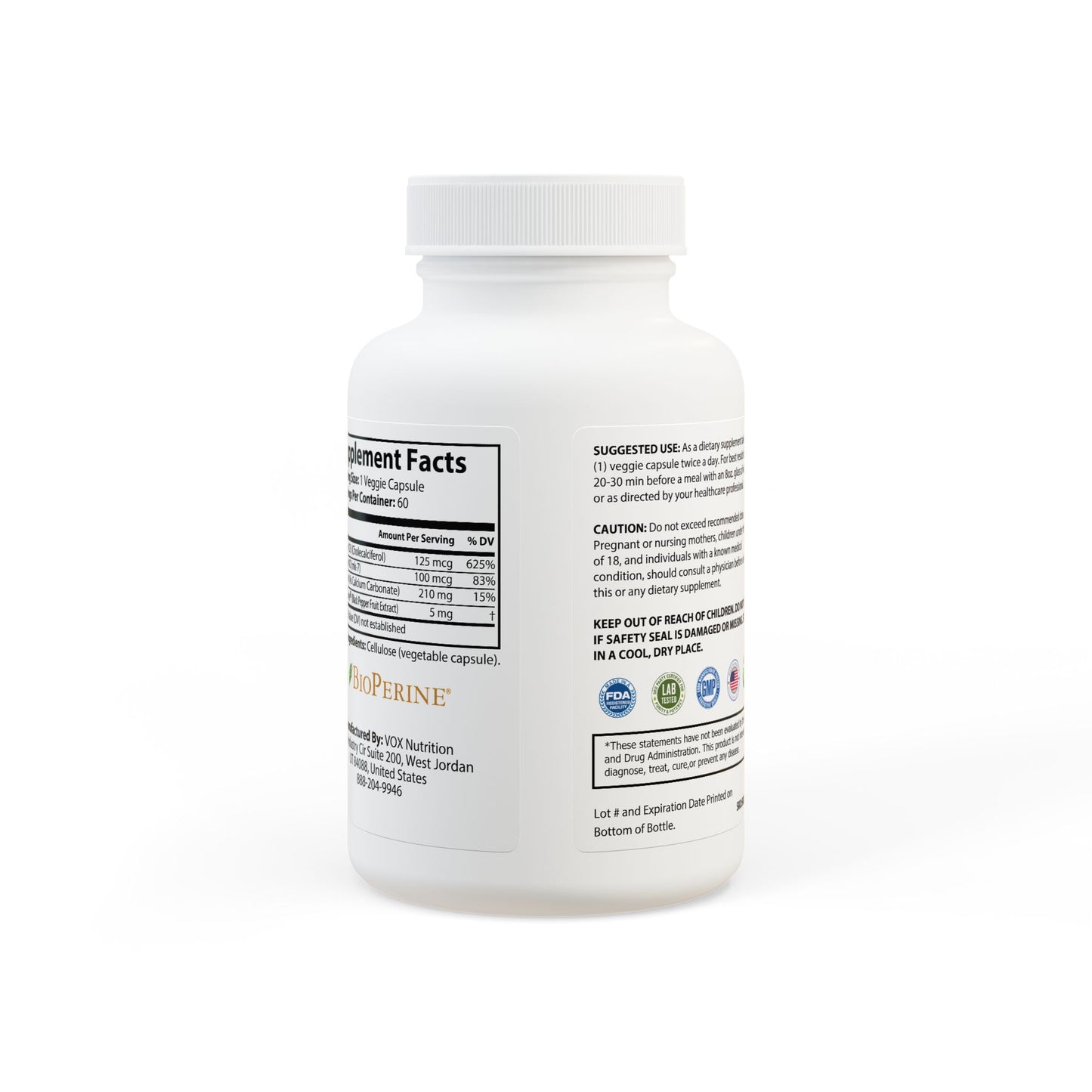 VYNA Vitamin K2 + D3 Supplement 2-Pack – High Absorption Formula with BioPerine® (2 x 60 Capsules)