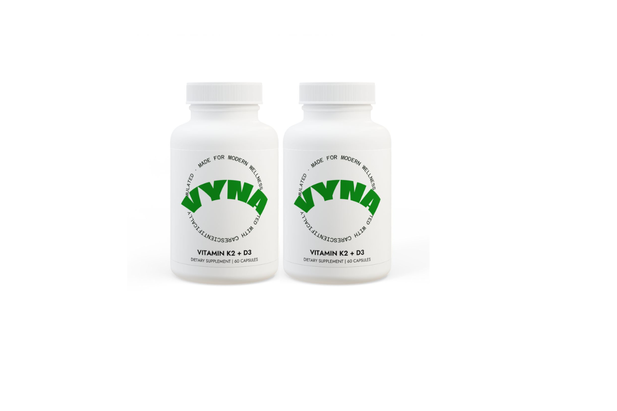 VYNA Vitamin K2 + D3 Supplement 2-Pack – High Absorption Formula with BioPerine® (2 x 60 Capsules)