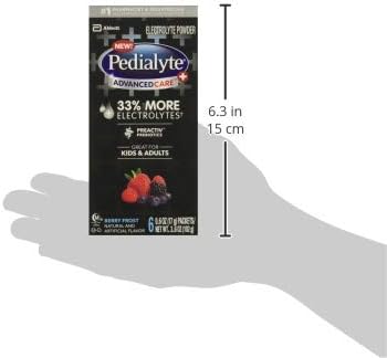 Pedialyte AdvancedCare Plus Electrolyte Powder, with 33% More Electrolytes and PreActiv Prebiotics, Berry Frost, Electrolyte Drink Powder Packets, 0.6 oz, 6 Count
