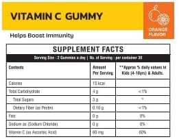 Vitamin C Gummy Vitamins which Helps Boost Immunity, 60 Count, Orange Flavored, Vegan, Gelatin Free, Gluten Free, Nut Free, Boosts Immunity, Antioxidant, Prevents Iron Deficiency