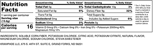 Fiber Supplement Electrolytes Powder - 9g Prebiotic Fiber + 2000mg Potassium Supplement + Magnesium | Cramp Relief | Hydration Packets| Digestive Health Support