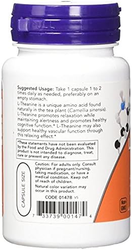 NOW Foods L-Theanine 200 mg, 60 Vegetable Capsule (2 Pack)
