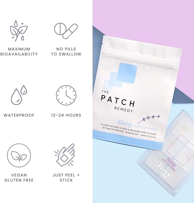 The Patch Remedy Sleep Patches with Lavender - 30 Topical Patches for Better Sleep with Magnesium Glycinate, Valerian Root Extract, Passionflower & Hops, Waterproof, 12 Hours, Transdermal Support
