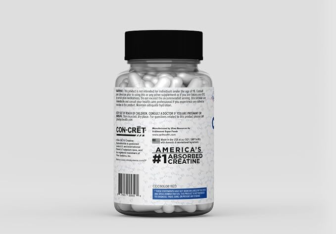 Creatine HCL Capsules | Stimulant-Free | 60 Count | 750mg Each | Supports Muscle | Brain | Heart Health | Immune & metabolic Support | Dietary Supplement