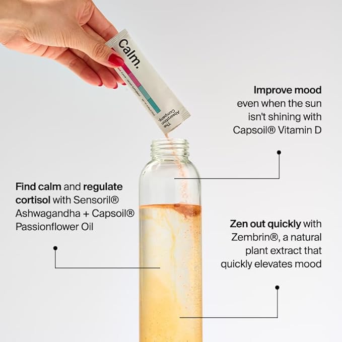 Calm Drink Mix - Relaxation Aid with Magnesium, Ashwagandha, L-Theanine, & Vitamin D - Supports Cortisol Regulation and Mood for Men & Women - Watermelon Lemonade Flavor 28 Sticks