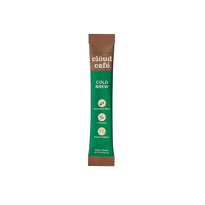 Clöud Café Collagen Infused Cold Brew Instant Coffee Packets - Hyaluronic Acid, Multivitamin Powder, & Marine Collagen Single Serve Instant Coffee Powder (10 Sachets)