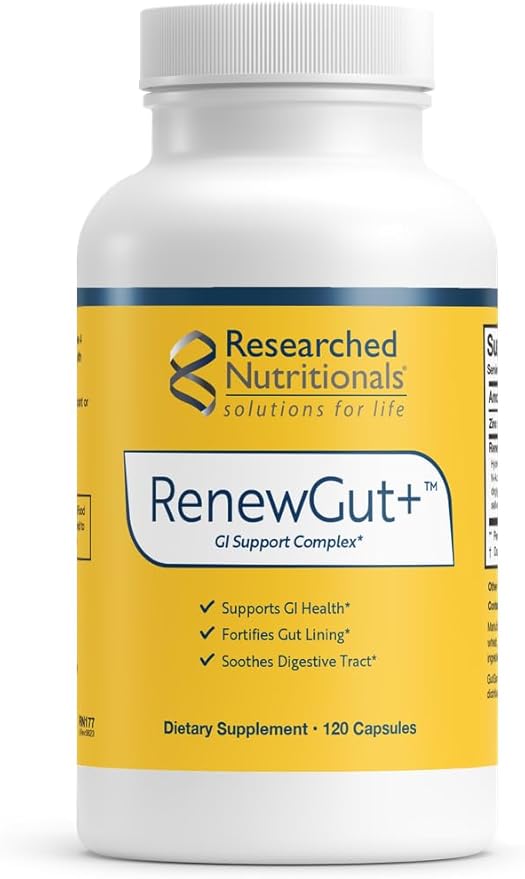 Researched Nutritionals RenewGut+ - GI Complex to Support Gut Lining, Healthy Histamine Levels & Digestive Health - Collagen Peptides, Zinc Carnosine, DGL & N Acetyl Glucosamine (120 Capsules)