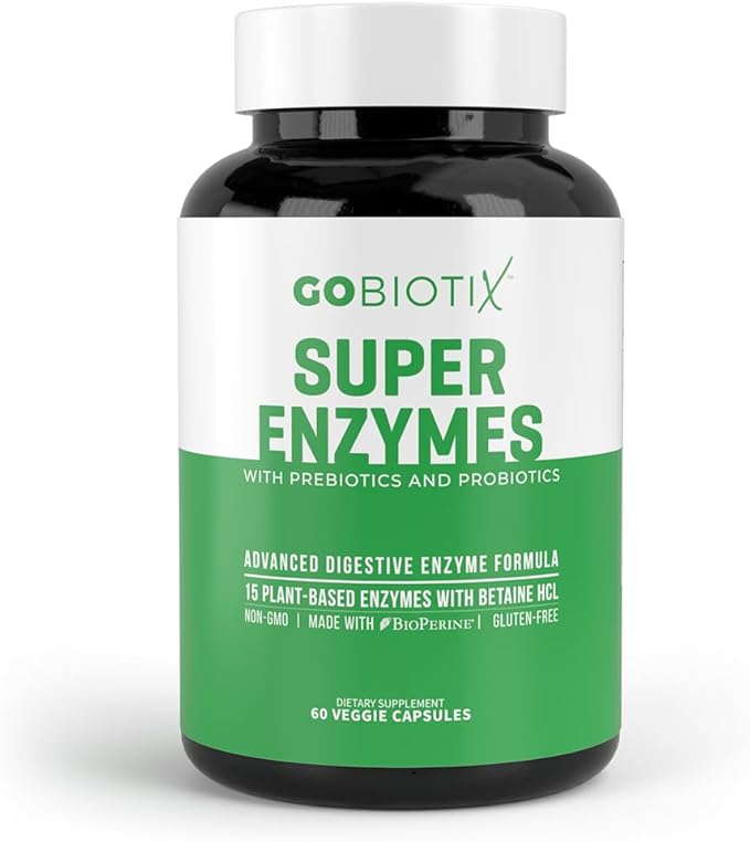 GoBiotix Digestive Enzymes Supplement with Prebiotics and Probiotics for Women and Men - Gut Health, Gluten Digestion, Lactose Absorption, Plant Based Dietary Pills - 60 Capsules