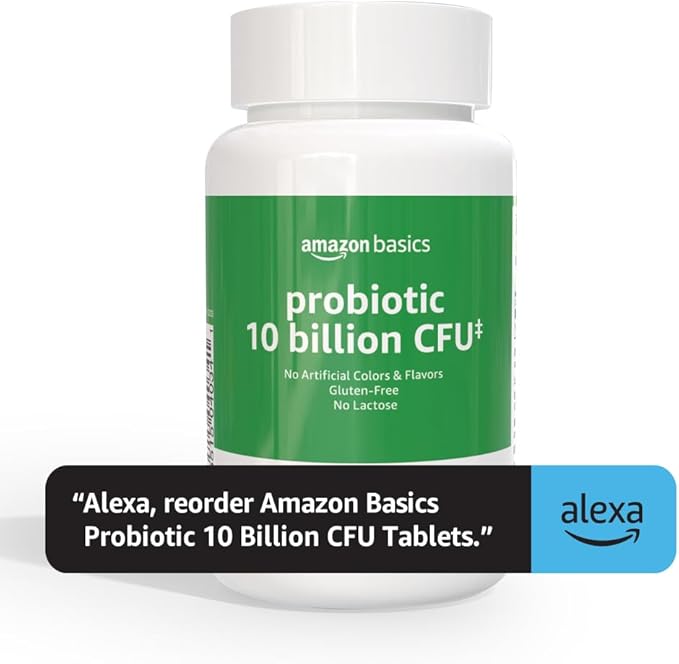 Amazon Basics Daily Probiotic, 10 Billion Active Cultures, Supporting Digestive and Intestinal Health, Capsule, 60 Count, Two Month Supply