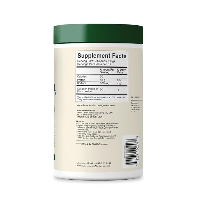 Great Lakes Wellness Collagen Peptides Powder for Skin, Hair, Nails, Joints & Digestion - Unflavored - Quick Dissolve Hydrolyzed, Non-GMO, Keto, Kosher - 10 oz - Packaging May Vary