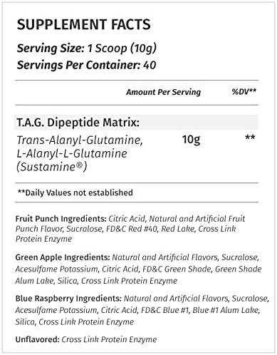 Metabolic Nutrition, TAG, Trans Alanyl Glutamine, 100% L-Glutamine Peptide Powder, Pre Intra Post Workout Supplement, 400 Grams (40 Servings) (Blue Raspberry)