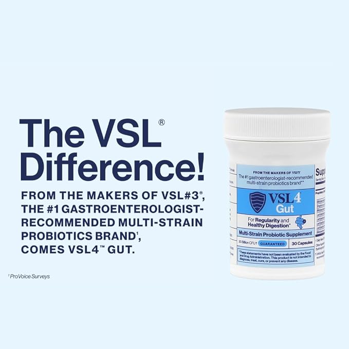 VSL4 Gut Health, Probiotics for Digestive Health, Probiotic Capsules for Gut Support and Regularity in Women & Men, Potent, Multi Strain Probiotic Supplement, 30 Billion CFU Per Capsule, 30 Pack