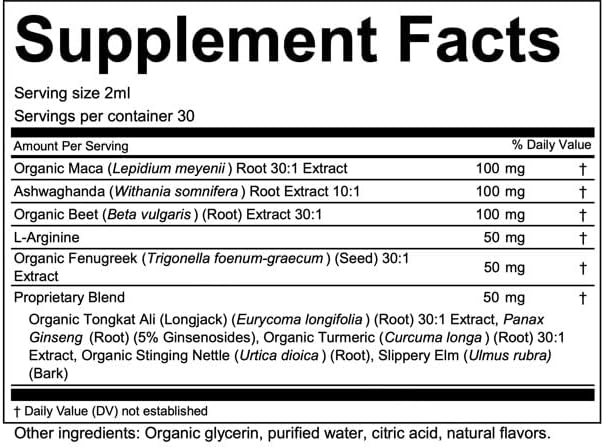 Organic Maca Root Liquid Drops with Ashwagandha, Fenugreek, Beet Root and L-Arginine Liquid Multivitamin for Women and Men - Adapto Drive by Clean Nutra