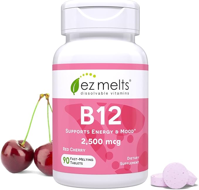 EZ Melts B12 Sublingual Vitamin 2,500 mcg, Methylcobalamin, Sugar-Free, 3-Month Supply