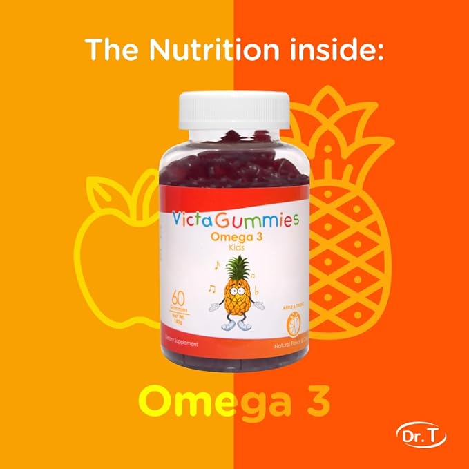 Kids Omega 3 Gummies 120g - Apple & Tropical Flavor - Supports Child's Normal Cognitive Function and Healthy Nervous System Development.