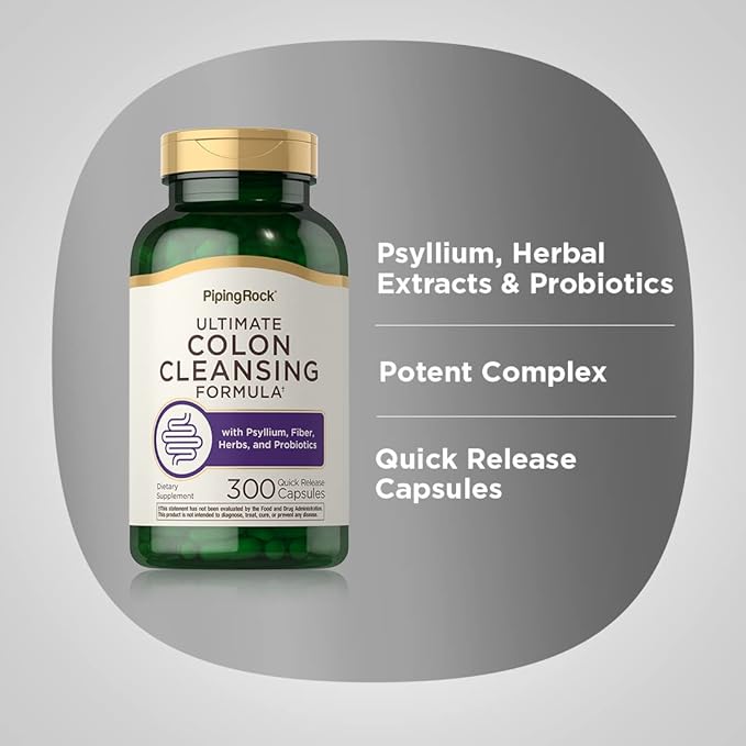 Piping Rock Colon Cleanse Pills | 300 Capsules | Herbal Detox Supplement | Super Formula for Men and Women | with Psyllium, Fiber, and Probiotics | Non-GMO, Gluten Free