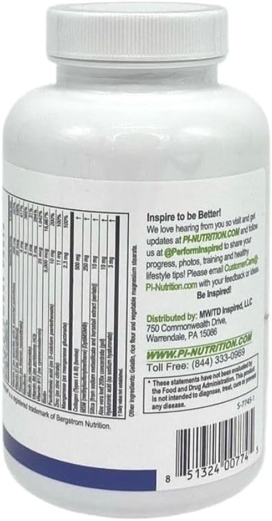 Performance Inspired Nutrition Collagen Joint/Skin/Nails/Beauty Support Capsules - Contains 5,000mcg of Biotin - Silica - Aloe Vera - Collagen Peptides - Hydrolyzed Acid – All-Natural - Big 120 Ct