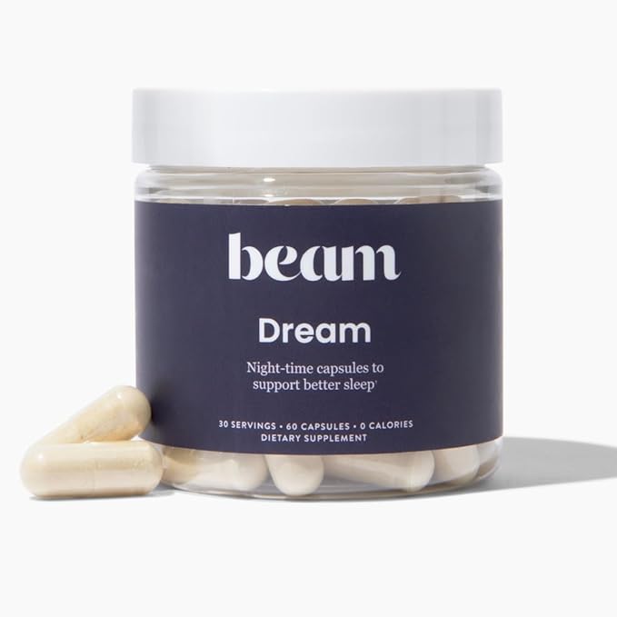 Beam Dream Sleeping Pills, Sleep Aid, Sleep Aids for Adults, Contains Magnesium, Melatonin, L Theanine, Apigenin, Natural Sleep Supplement, Vegan, Non GMO, Dairy Free, 3rd Party Tested, 30 Servings