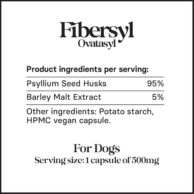 FiberSyl Ovatasyl Prebiotics for Dogs Digestive Health - Dog Fiber Supplements for Constipation Relief & Support - Psyllium Husk Seed for Dog' Digestion Problems - Dog Stool Hardener - 60 Capsules