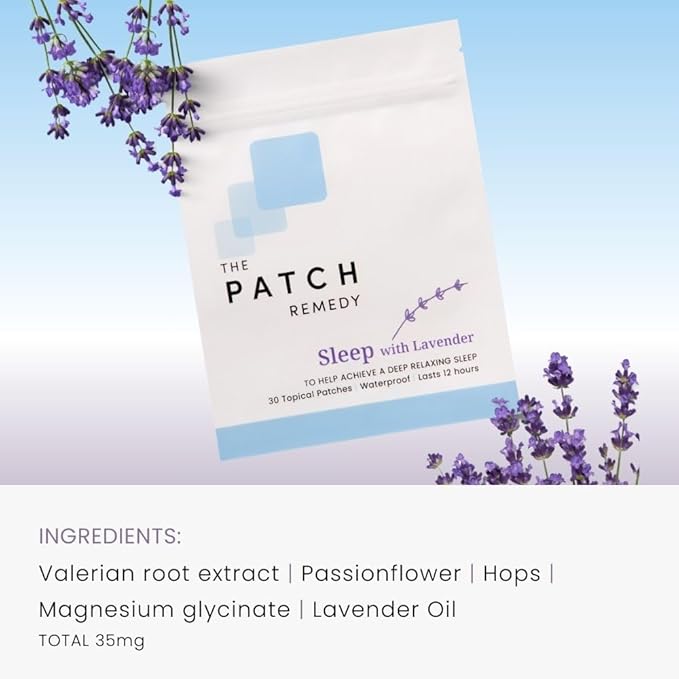 The Patch Remedy Sleep Patches with Lavender - 30 Topical Patches for Better Sleep with Magnesium Glycinate, Valerian Root Extract, Passionflower & Hops, Waterproof, 12 Hours, Transdermal Support