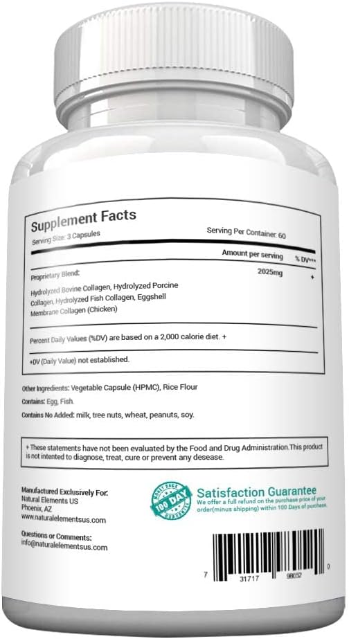 Multi Collagen 180 Protein Capsules - Type I, II, III, V, X Collagen Pills - Proprietary Blend of Eggshell, Chicken, Wild Fish & Grass-Fed Beef Collagen Peptides - 2025mg per serv