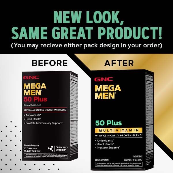 GNC Mega Men 50 Plus Multivitamin | Heart Health | Prostate and Circulatory Support | 60 Count