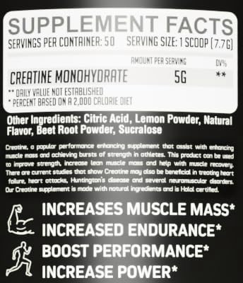 GMU SPORT - Flavored Creatine Monohydrate Powder for Men and Women - Pure Creatine Powder for Muscle Growth, Enhanced Performance and Increased Strength - Creatine Strawberry Lemonade Supplement