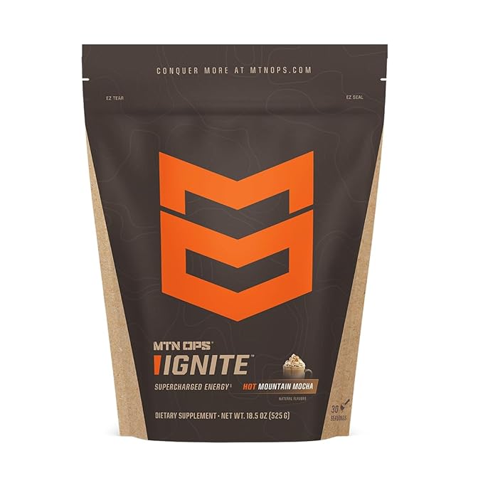 MTN OPS Hot Ignite Coffee Alternative | Mountain Mocha Flavor | Instant Coffee Nootropic & L-Arginine L-Citrulline Blend for Cognitive Clarity, & Focus | 200mg Caffeine | 30 Servings