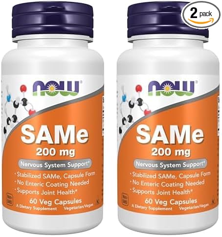 NOW Supplements, Same (S-Adenosyl-L-Methionine)200 mg, Nervous System Support*, 60 Veg Capsules (Pack of 2)