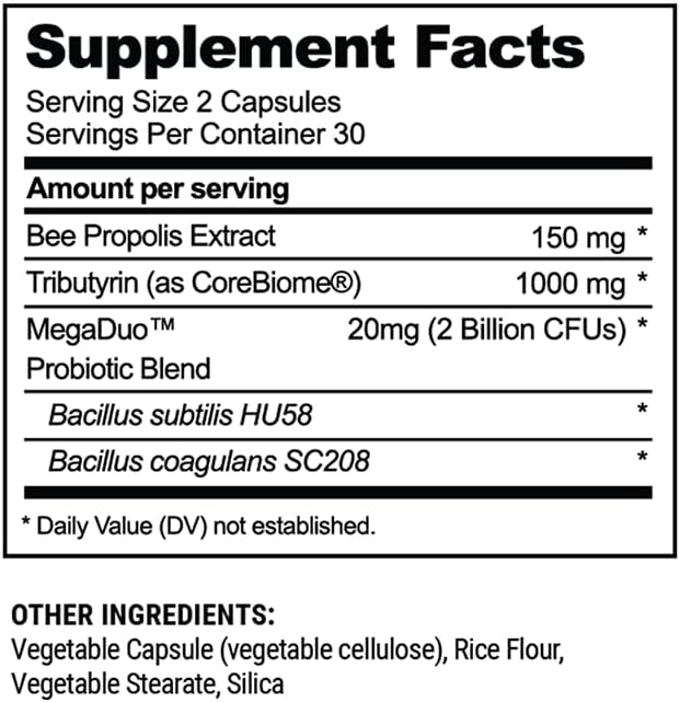 Beekeeper's Naturals Complete Gut Health, 3-in-1 Prebiotic, Postbiotic, Probiotics for Digestive Health & Bloating Relief for Women & Men, Propolis Powered, Gluten-Free Vegan Capsules, 20ct