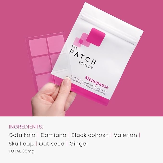 The Patch Remedy Menopause Patches - 30 Topical Menopause Relief for Women, Natural Hot Flash, Mood Support with Transdermal Gotu Kola, Damiana, Black Cohosh, Valerian, Skull Cap, Oat Seed, Ginger