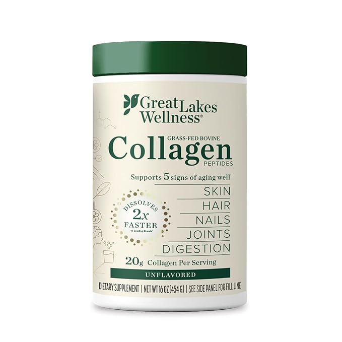 Great Lakes Wellness Collagen Peptides Powder for Skin, Hair, Nails, Joints & Digestion - Unflavored - Quick Dissolve Hydrolyzed, Non-GMO, Keto, Kosher - 16oz - 4 Pack - Packaging May Vary