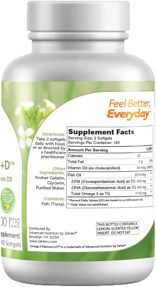 Zahler Omega 3 with Vitamin D - Omega D3 Fish Oil with Vitamin D3, 600 mg of EPA and 400 mg of DHA - Kosher Omega 3 Supplement for Women and Men - Omega 3 Fish Oil 2000mg per Serving (360 Softgels)