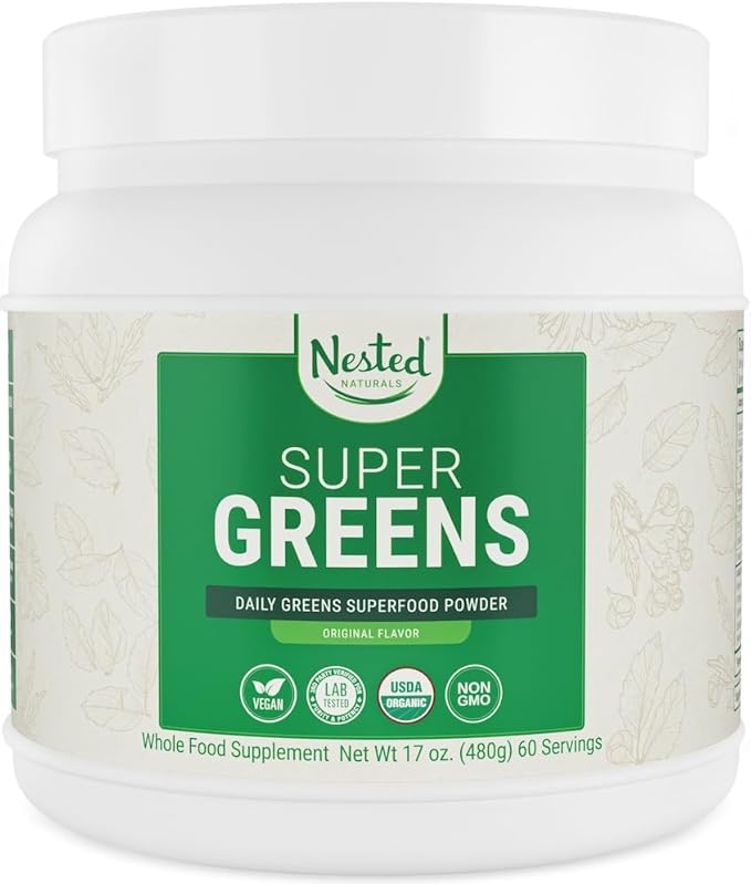 Super Greens Daily Greens Superfood Powder - Certified USDA Organic Green Powder w/20+ Whole Foods, Spirulina Powder, Wheat & Barley Grass - Probiotics, Fiber & Enzymes - Original Flavour, 60 Servings
