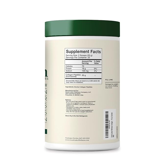 Great Lakes Wellness Collagen Peptides Powder for Skin, Hair, Nails, Joints & Digestion - Unflavored - Quick Dissolve Hydrolyzed, Non-GMO, Keto, Kosher - 16oz - 4 Pack - Packaging May Vary