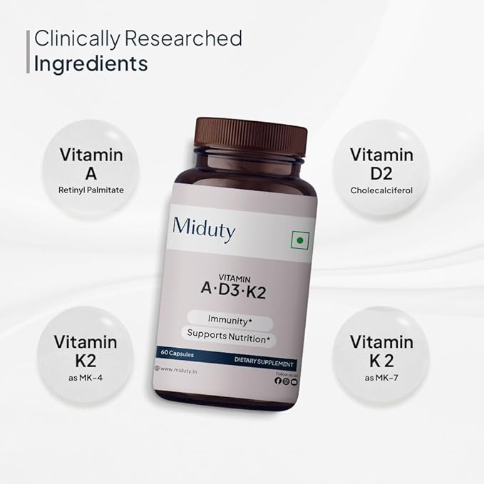 Vitamin ADK Multivitamin Contains Vitamin A - D3 - K2 Vitamin ADK Supplement for Men and Women - 60 Capsules