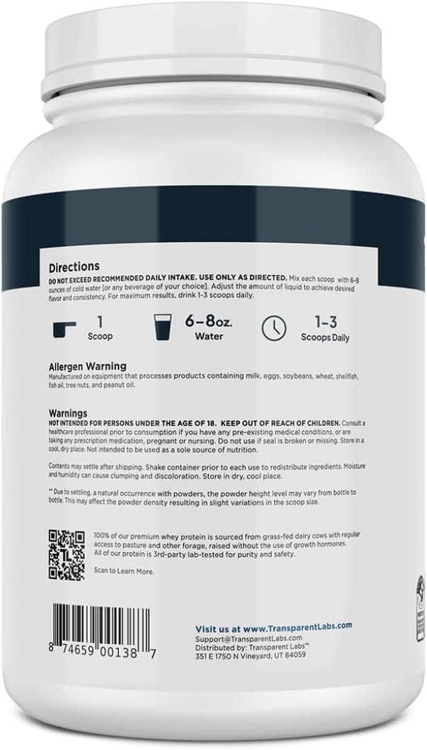 Transparent Labs Grass-Fed Whey Protein Isolate - Natural Flavor, Gluten Free Whey Protein Powder w/ 28g of Protein per Serving & 9 Essential Amino Acids - 30 Servings, Milk Chocolate