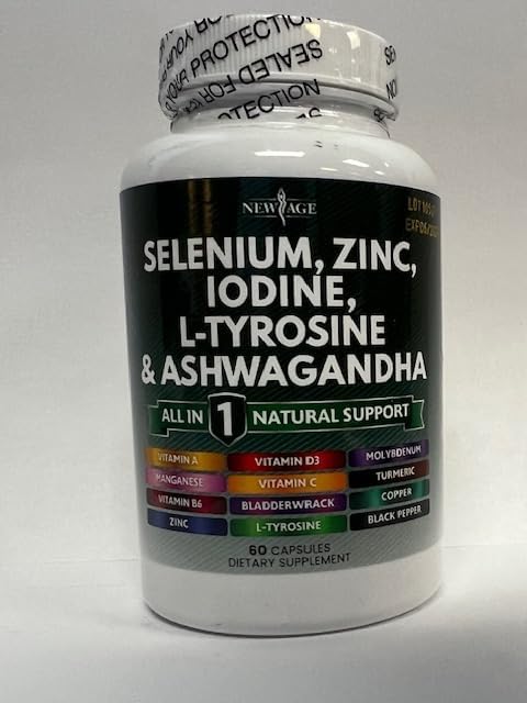 Selenium, Zinc, Iodine, L Tyrosine, Ashwagandha - Thyroid Support Supplement for Women and Men with Bladderwrack, Turmeric, Silica Kelp, Schisandra - 60 Count