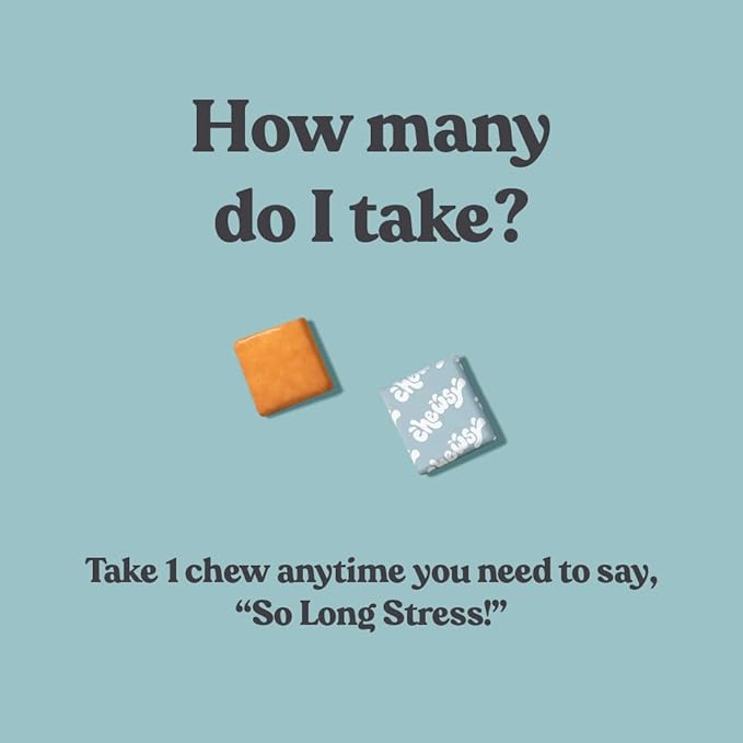 Chewsy So Long Stress, Calm Fruity Chews, Stay Calm & Focused. w/L-theanine, Amino Acid, GABA, Glycine, Tyrosine, Taurine & Magnesium. Non-GMO and Gluten-Free. Tropical Fruity Chews, 6-Day Supply