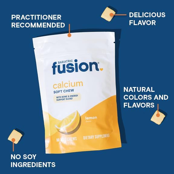 Bariatric Fusion Bariatric Calcium Chews | Calcium Citrate with Vitamin D3 Calcium Supplement Bariatric Vitamin | Sugar Free Calcium Citrate Chewable | Calcium Citrate 500mg | Lemon | 60 Count