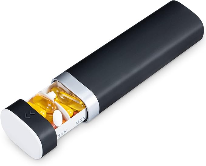 Weekly Pill Organizer 7 Day, Betife Daily Pill Box, Travel Pill Case, Cute Pill Holder to Hold Vitamins, Medicines, Supplements, Pills Organizer(Black)