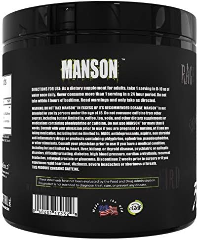 DARK METAL Inc Manson High Stim Pre Workout Powder, Energy Focus Strength, Loaded with Beta Alanine L Carnitine Caffeine Infinergy, 35 Srvgs, Mixed Berry