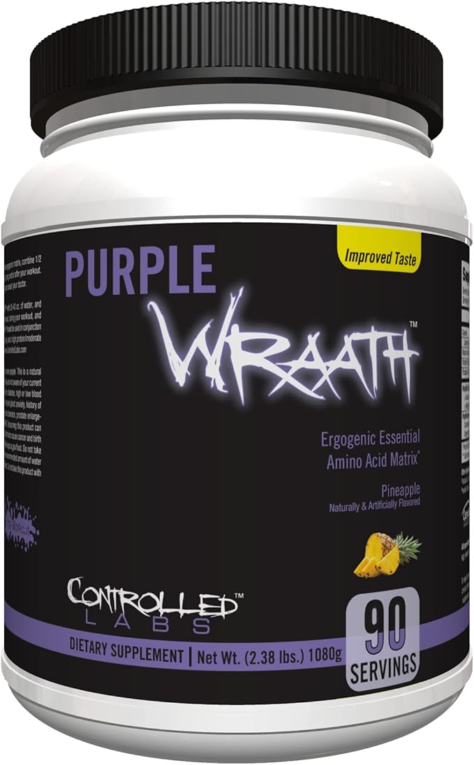 CONTROLLED LABS Purple Wraath, BCAA and EAA Amino Acid Supplement, with Endurance Blend Intra Workout Powder, Optimal Endurance, Focus, and Stamina (Pineapple, 90 Servings)