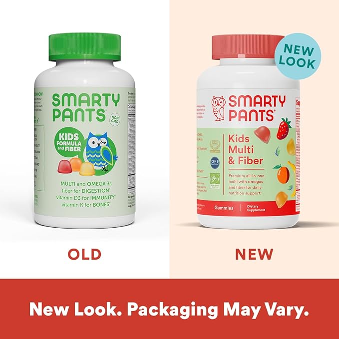 SmartyPants Kids Multivitamin Gummies and Fiber Supplement: Omega 3 Fish Oil (EPA/DHA), Vitamin D3, C, Vitamin B12, B6, Vitamin A, Zinc, Fiber Gummies, Three Fruit Flavors, 90 Count (22 Day Supply)