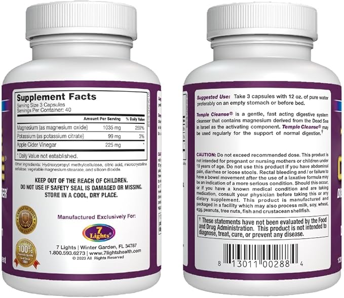 Temple Cleanse|3-Pack Special, Magnesium, Oxygen-Based Colon Cleanse Detox, Relieves Occasional Constipation with No Gas or Bloating, Body Detox and Cleanse for Women & Men