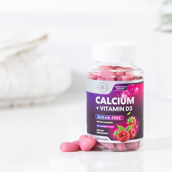Sugar-Free Calcium Gummy Chews + 400 IU Vitamin D3, Calcium for Bone Health & Immune Support, Supports Teeth & Bone Strength, Chewable Calcium Supplements for Women & Men, Non-GMO - 60 Gummies