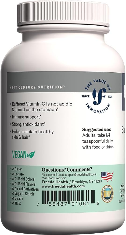 FREEDA Vitamin C - Buffered Vitamin C Powder - Kosher - Powerful Antioxidant Immune Support - Sensitive Stomach Vitamins C Drink - Calcium Ascorbate - Sugar Free Vitamin C - VIT C Supplement (5 oz)