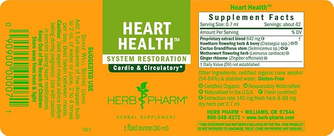 Herb Pharm Heart Health Liquid Herbal Formula with Hawthorn for Cardiovascular System Support - 1 Ounce (FCACT01)
