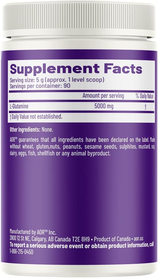 AOR L-Glutamine Powder 450g, Supports Immunity and Gut Health, Dietary Supplement, 90 Servings