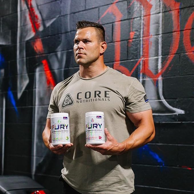 Core Nutritionals Fury Platinum Pre Workout Intensifier with 375mg Caffeine, 5G Creatine Monohydrate, 6G L-Citruline for Maximum Pump, Power, Focus and Energy, 20 Servings (Austrailan Gummy Snakes)